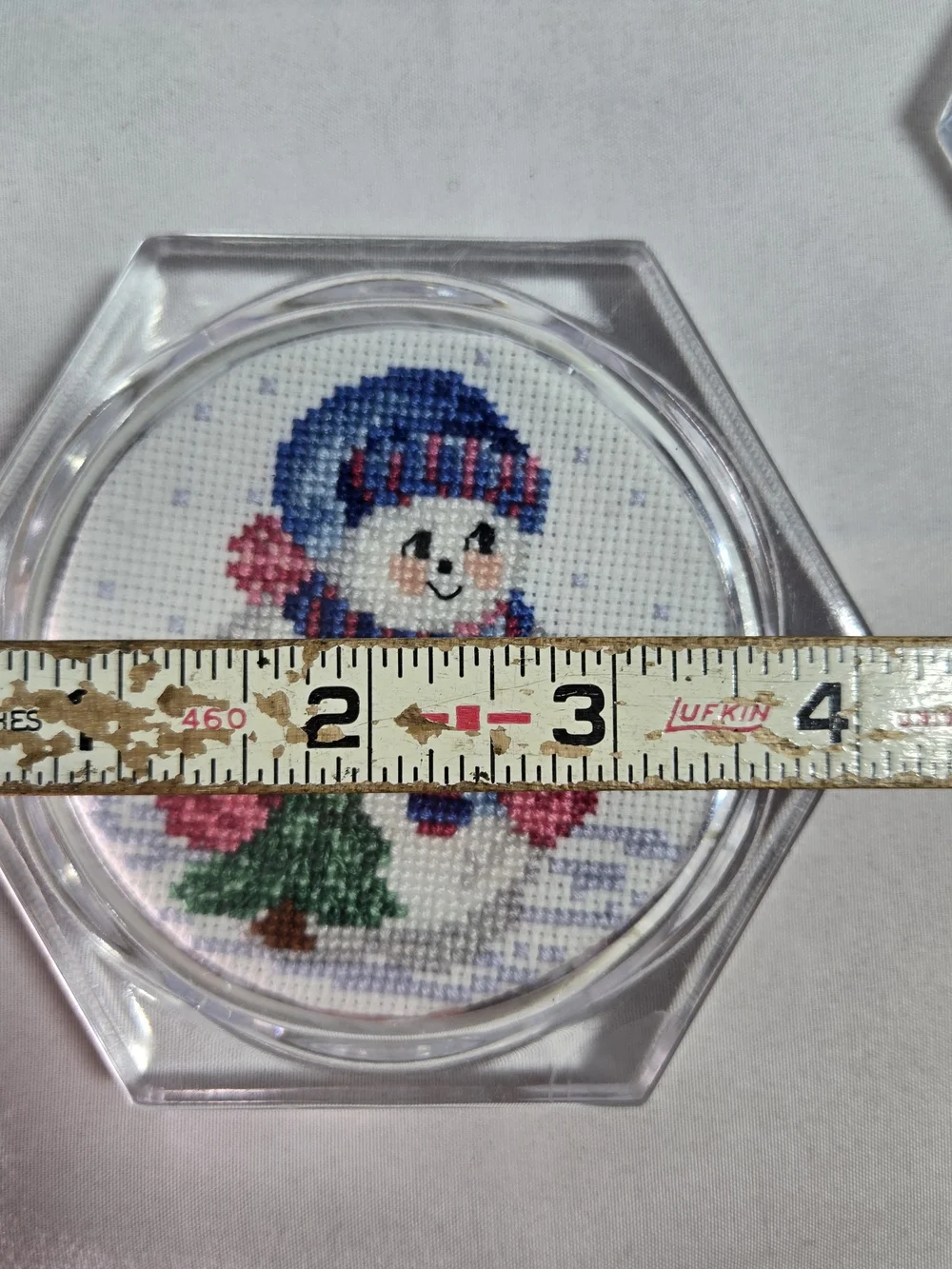 Vintage Set of 6 Clear Acrylic Hexagon Christmas Coasters Cross Stitch Cottage